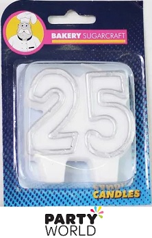 25th Cake Candle- White and Silver