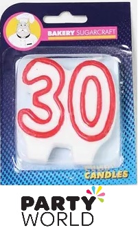 30th Birthday Candle- White and Red