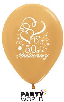 50th Anniversary Gold Heart Latex Balloons (6pk)