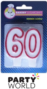 60th Birthday Candle- White and Red