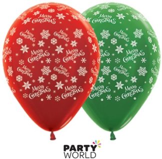 Merry Christmas Green and Red Balloons (25pk)