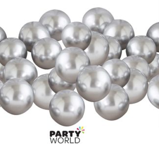Mini 5in/ 12cm Latex Balloons By Ginger Ray- Silver Chrome (40pk)