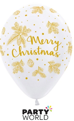Merry Christmas Gold On White Latex Balloons (6pk)