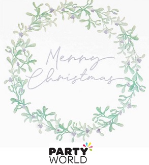 Merry Christmas Silver Foiled Wreath Paper Napkins (16pk)