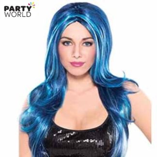 blue lady wig long hair