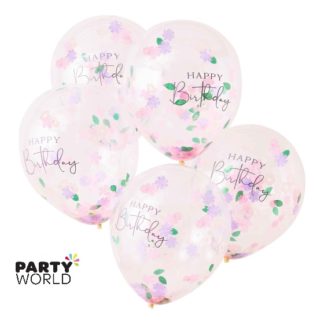 happy birthday confetti latex balloons floral