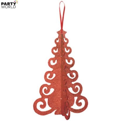red glitter christmas tree hanging mdf decoration