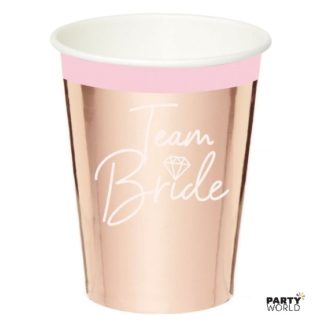 team bride rose gold paper cups