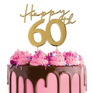 Happy 60th Birthday Party Gold Metal Cake Topper