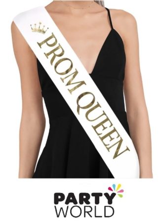 Prom Queen Sash - Gold On White