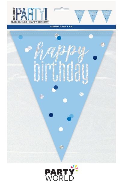 blue happy birthday plastic flag banner