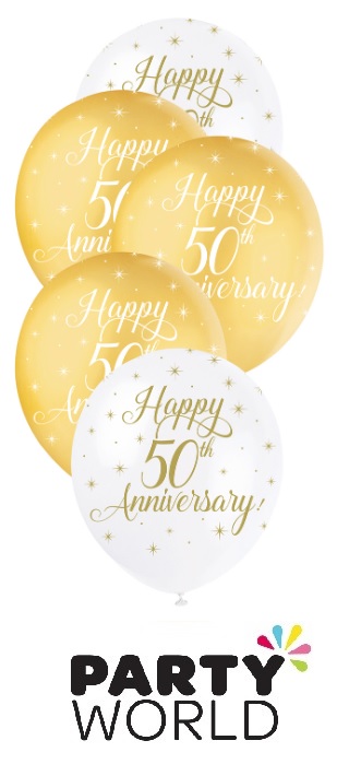 50th Anniversary White And Gold Latex Balloons (5)