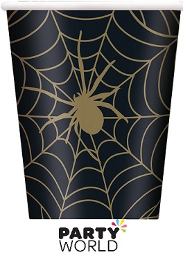 Black & Gold Spider Web Paper Cups (8pk)