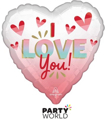 I Love You Ombre Heart Foil Balloon - Pink and White