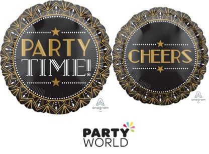 Party Time Cheers Black And Gold Foil Balloon