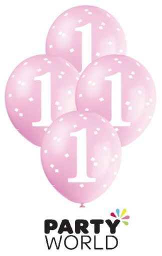 Pink Gingham 1st Birthday 30cm Latex Balloons (5pk)