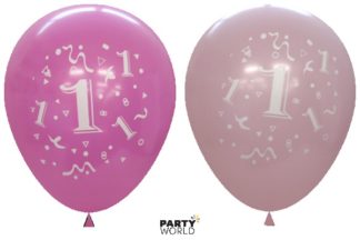 pink 1st birthday latex balloons