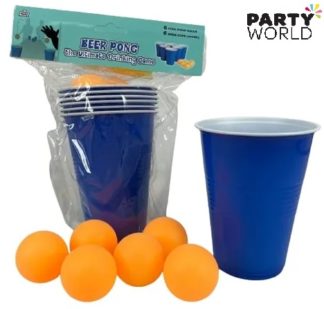 blue beer pong cups & balls