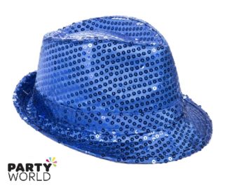 blue sequin fedora hat