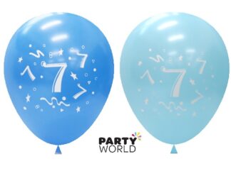 7TH BIRTHDAY blue latex balloons