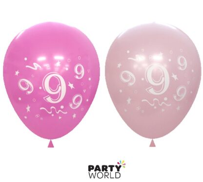 9th birthday latex balloons pink