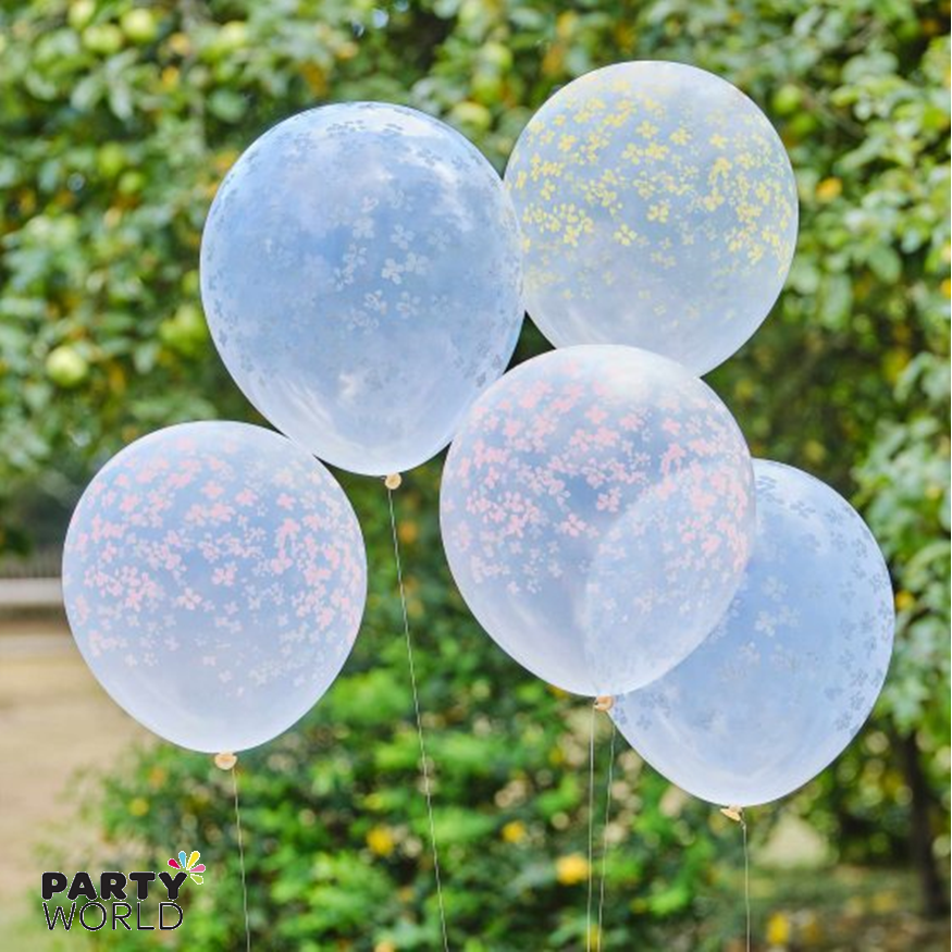 Clear Balloons with Flower Shaped Confetti (5pk)