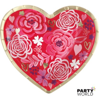 heart shaped floral paper plates
