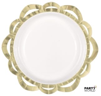 white paper plates with gold details