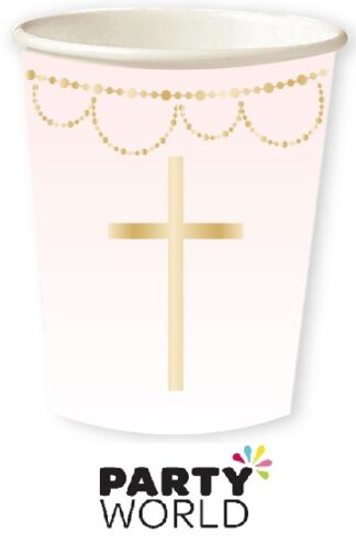 Botanical Celebration Cross 227ml Pink Paper Cups (8)