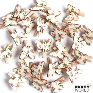 butterfly shaped floral print wooden pegs