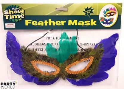 green & purple feather masquerade mask
