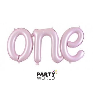 one pink script balloon banner