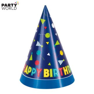 blue birthday party hats