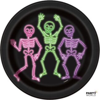 glow party paper plates skeletons