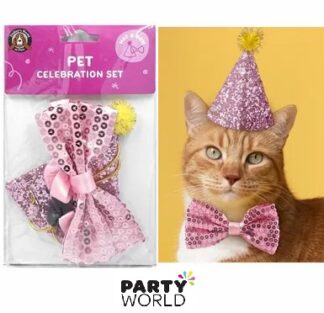 pink bowtie & party hat