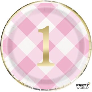 pink & gold 1st birthday plates