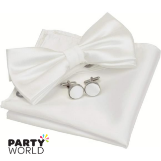 white bowtie, cufflinks & napkin