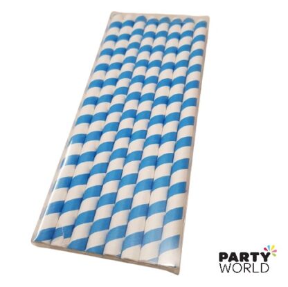 blue and white striped paper straws