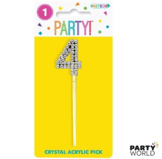 crystal acrylic pick cake topper number four 4