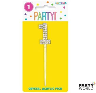 crystal acrylic pick cake topper number one 1