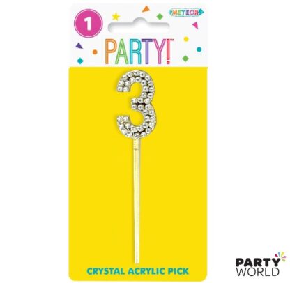 crystal acrylic pick cake topper number three 3