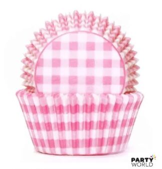 pink gingham cupcake cases baking cups