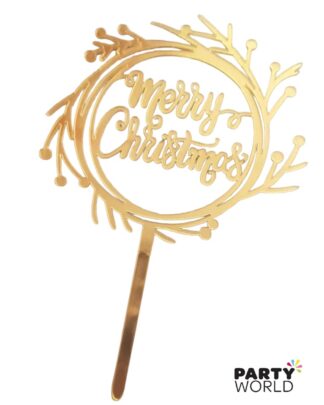 gold merry christmas acrylic cake topper