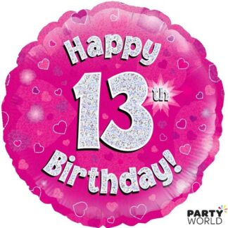 13th birthday foil balloon pink
