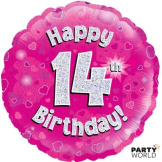 14th pink foil balloon