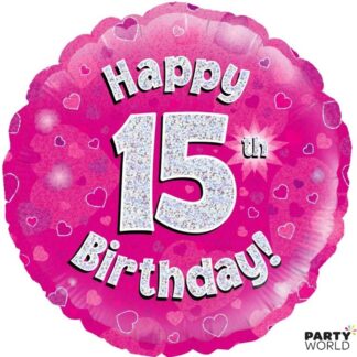 15th birthday pink foil balloon