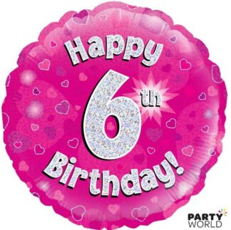 6th birthday foil balloon pink
