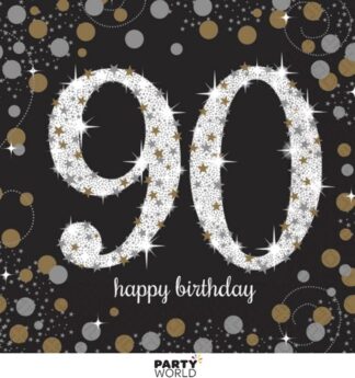 90th black and gold and silver napkins
