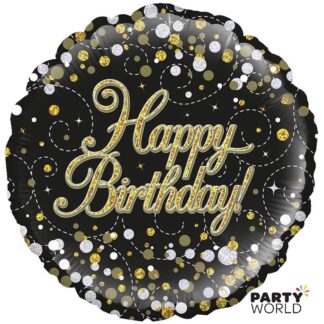 black and gold birthday foil balloon