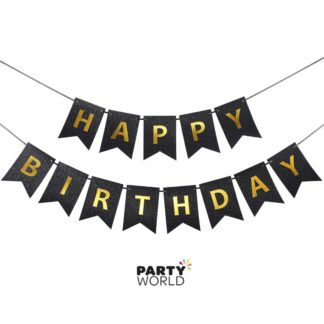 black and gold happy birthday banner